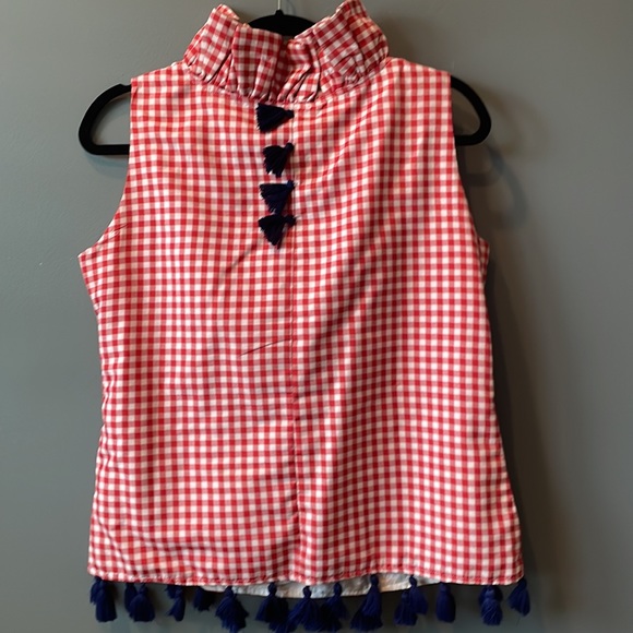 Elizabeth Wilson ruffle neck top with tassels.  Size medium. - Picture 4 of 5